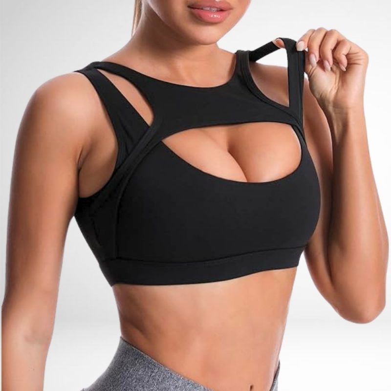 Bustiera Sport push up FITINT Wicked cu decolteu rotund Negru 2024 3