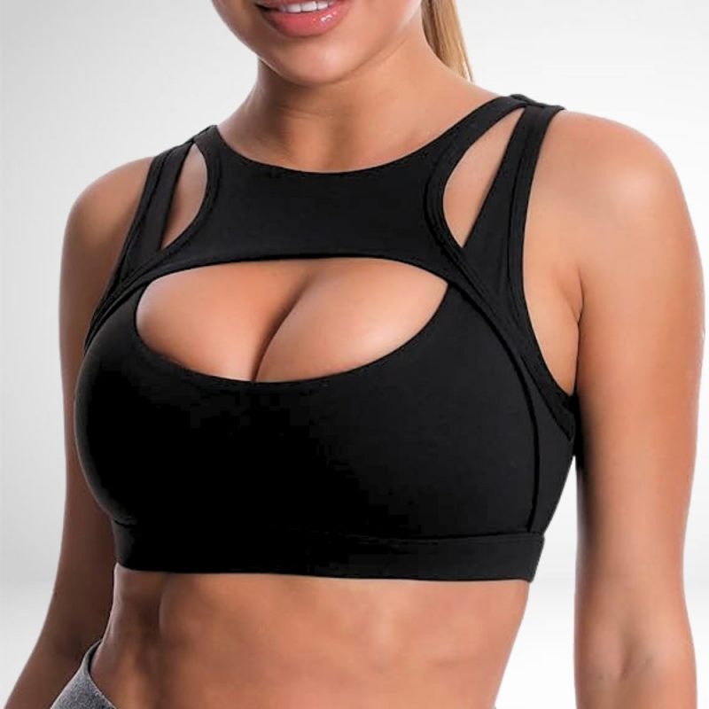 Bustiera Sport push up FITINT Wicked cu decolteu rotund Negru 2024 6