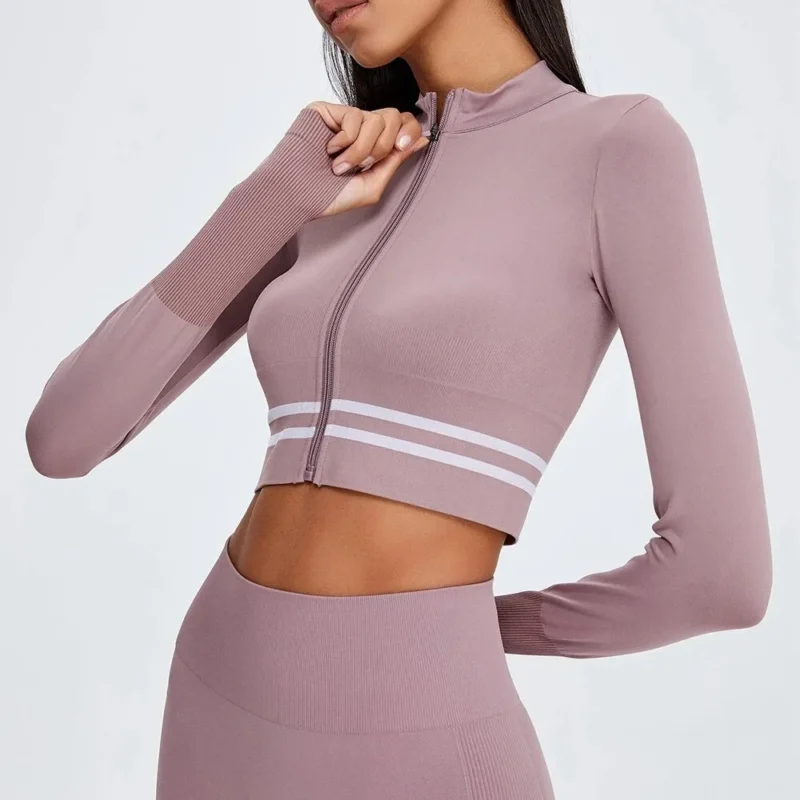 Bluza Sport Crop Top FITINT Misshine cu fermoar Mov 2024 3