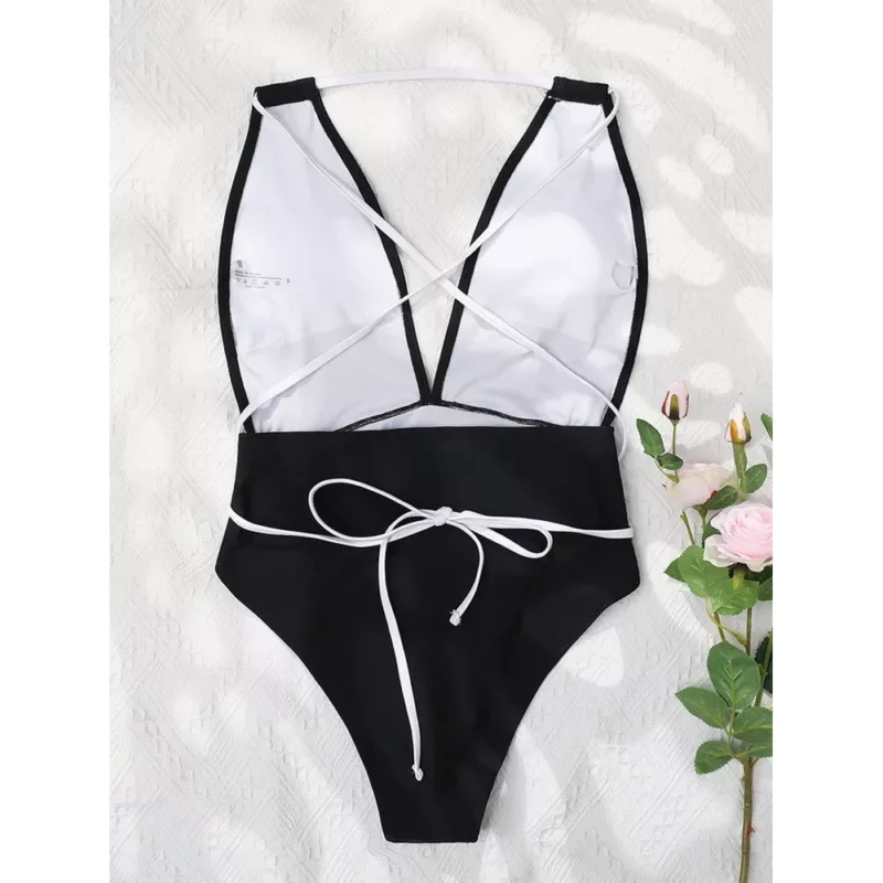 Costum de baie intreg push up FITINT Elle cu snur criss cross Negru 2024 4