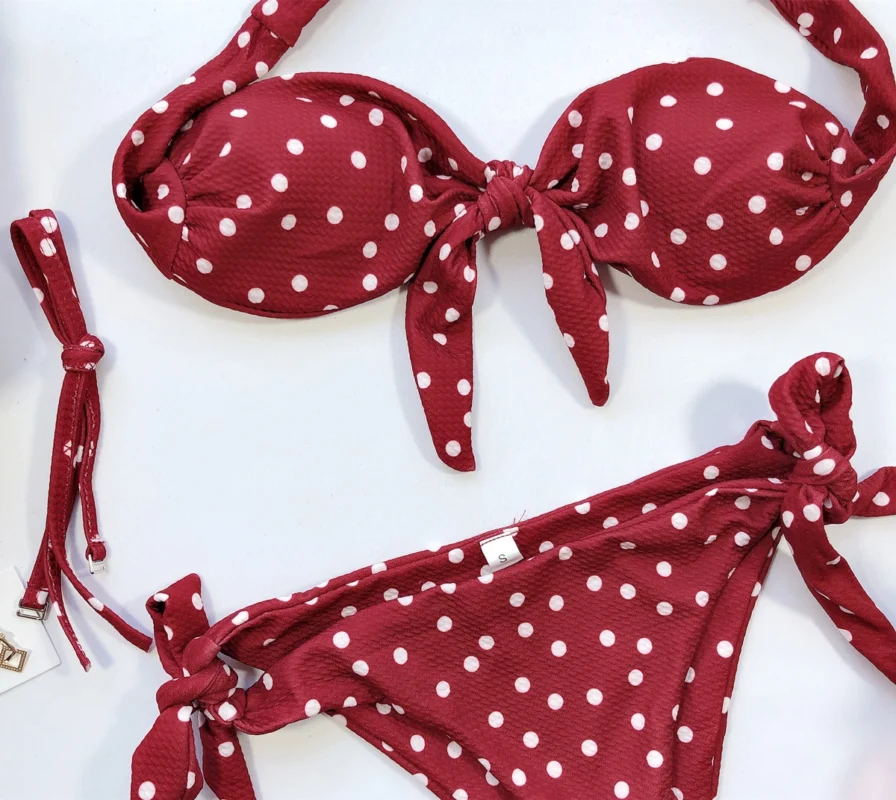 Costum de baie push up FITINT Polka cu slip reglabil Rosu 2024 5