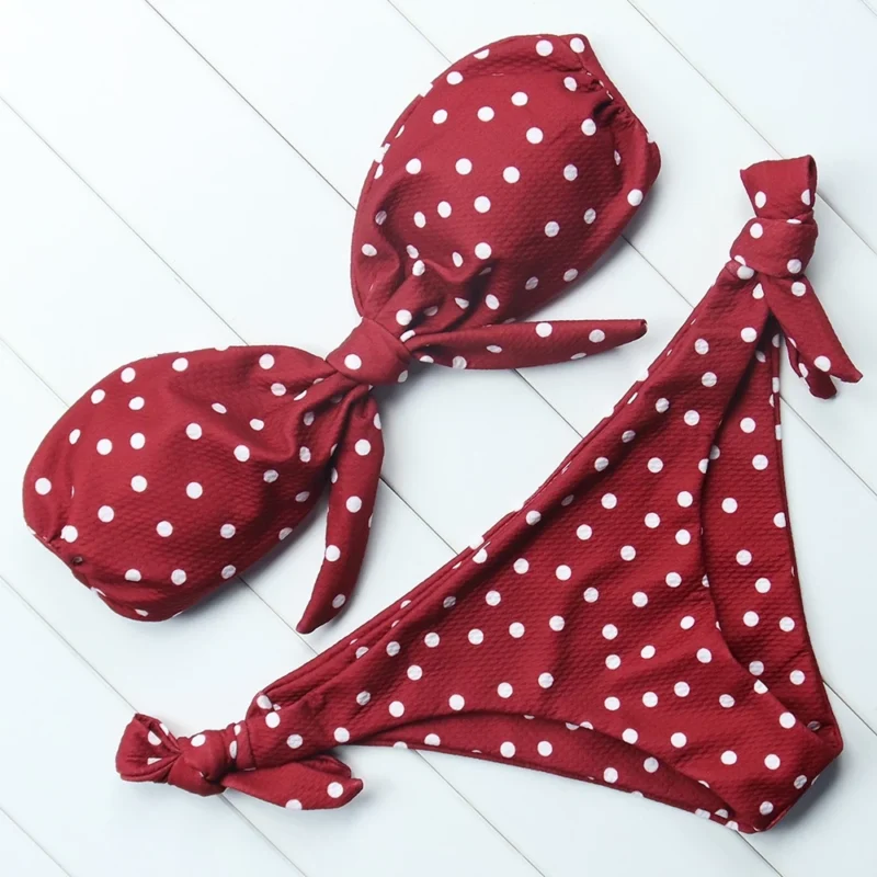 Costum de baie push up FITINT Polka cu slip reglabil Rosu 2024 4