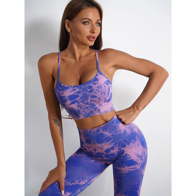 Bustiera sport cu push up FITINT Tie Dye Mist Albastru 2024 4