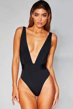 Costum de baie intreg push up FITINT Selena cu decolteu adanc Negru 2025 8