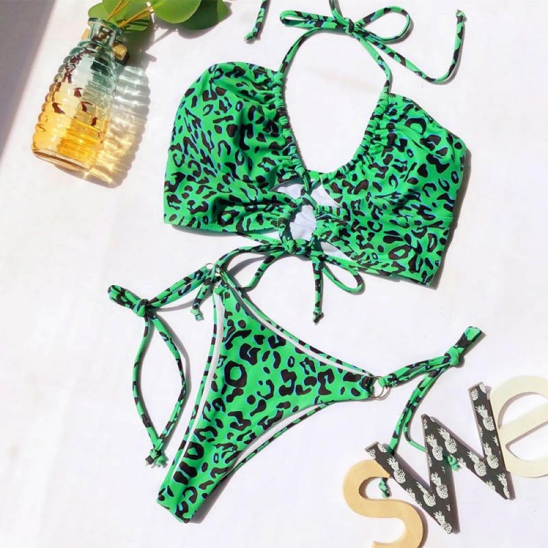 Costum de baie 2 piese versatil FITINT Kesha cu slip ajustabil Verde 2024 6