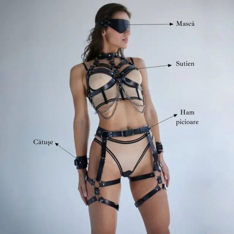 Set ham sexy din piele FITINT 4 piese harness Negru 244 2024 2