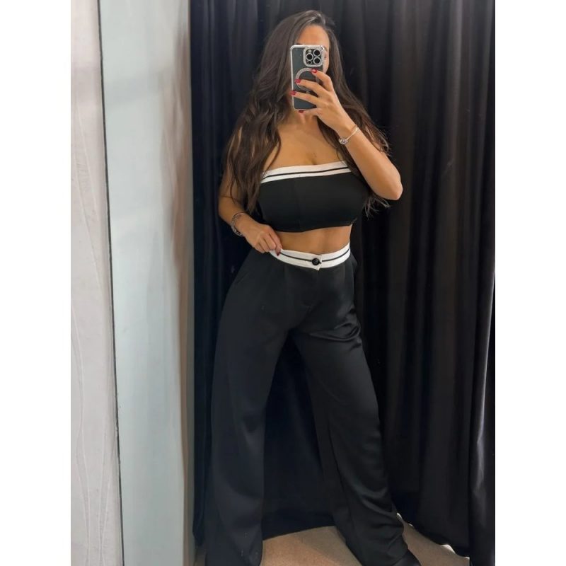 Compleu 2 piese pantaloni lungi si bustiera dama 479 Negru 2025 8