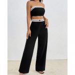 Compleu 2 piese pantaloni lungi si bustiera dama 479 Negru 2025 16