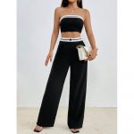 Compleu 2 piese pantaloni lungi si bustiera dama 479 Negru 2024 22