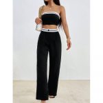 Compleu 2 piese pantaloni lungi si bustiera dama 479 Negru 2025 24