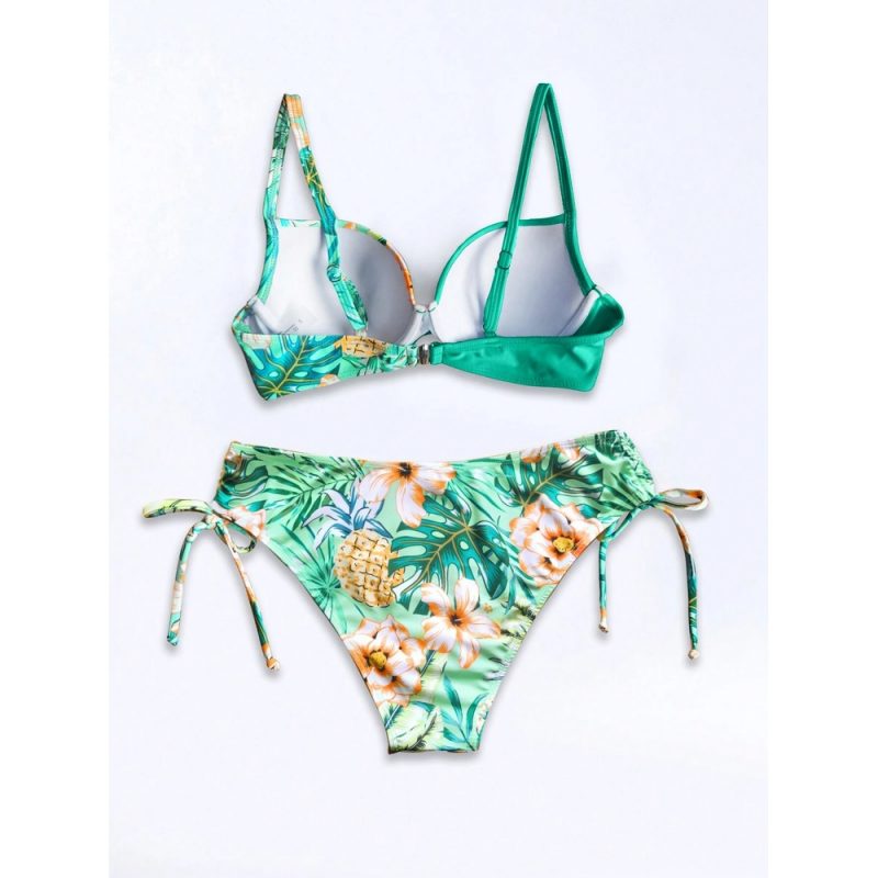 Costum de baie 2 piese cu push up si talie inalta Verde FITINT 420 2024 6