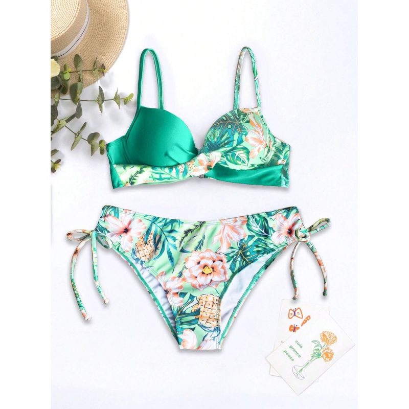 Costum de baie 2 piese cu push up si talie inalta Verde FITINT 420 2024 8