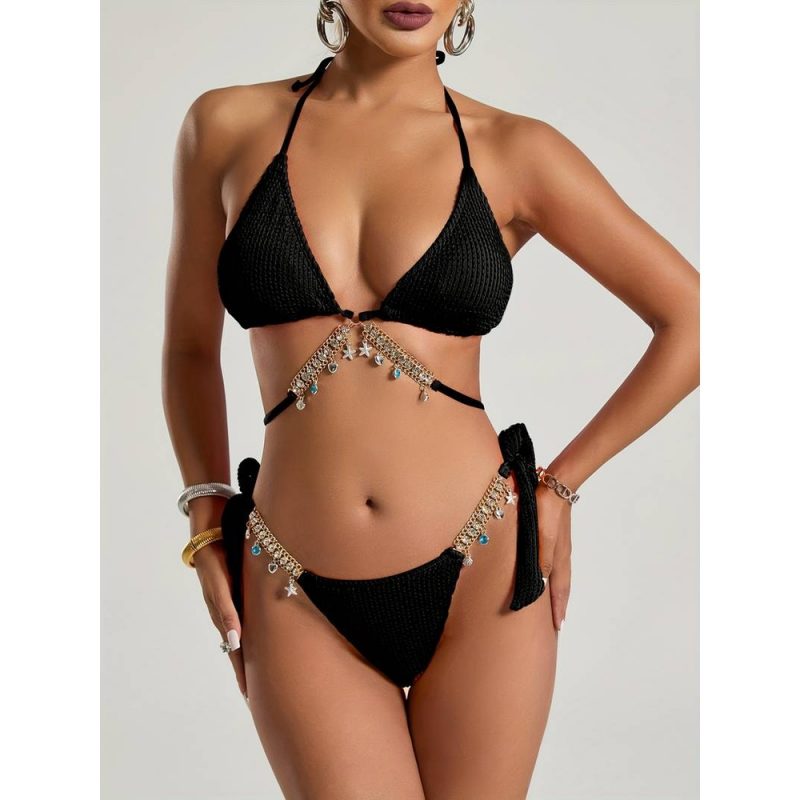 Costum de baie 2 piese sutien triunghi Negru FITINT 500 2025 2