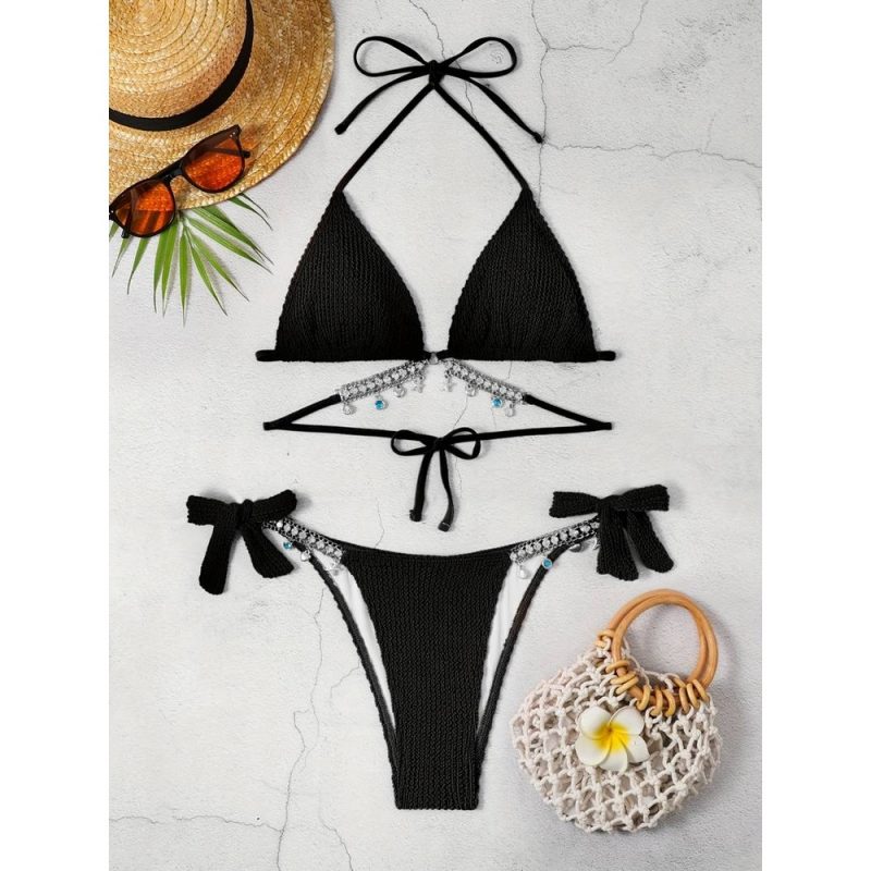 Costum de baie 2 piese sutien triunghi Negru FITINT 500 2025 5