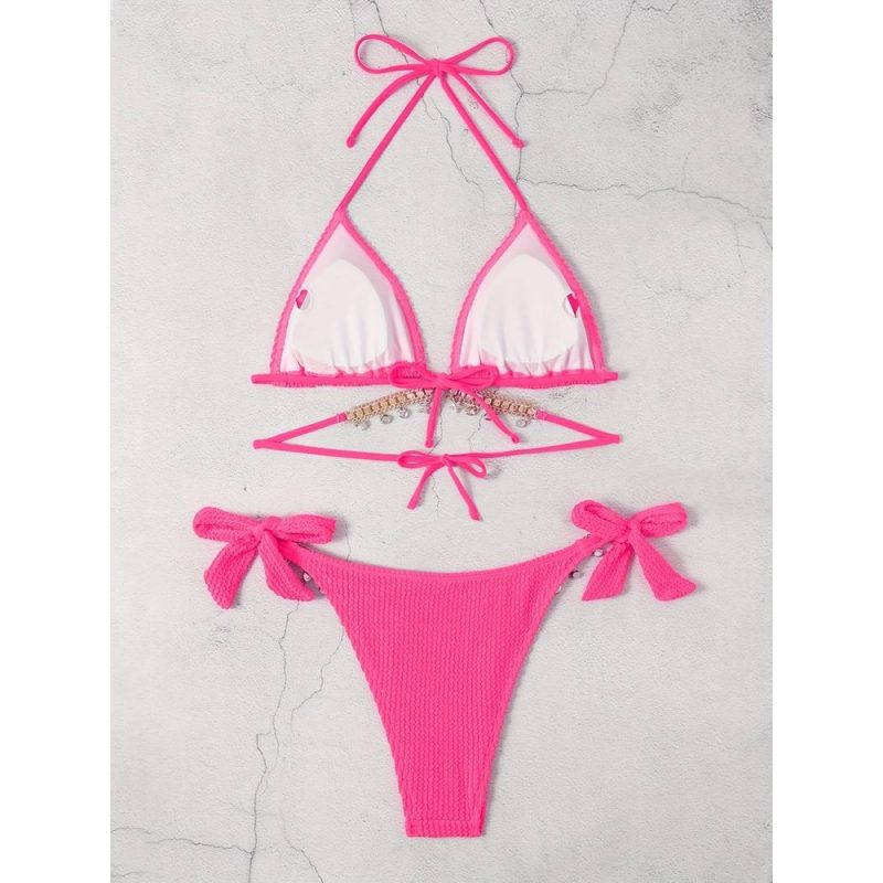 Costum de baie 2 piese sutien triunghi Roz FITINT 501 2024 9