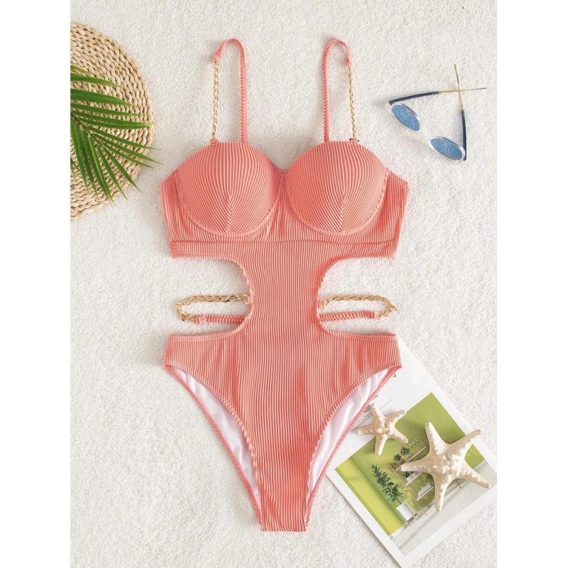 Costum de baie intreg cu cupe push-up Portocaliu FITINT 503 2024 4