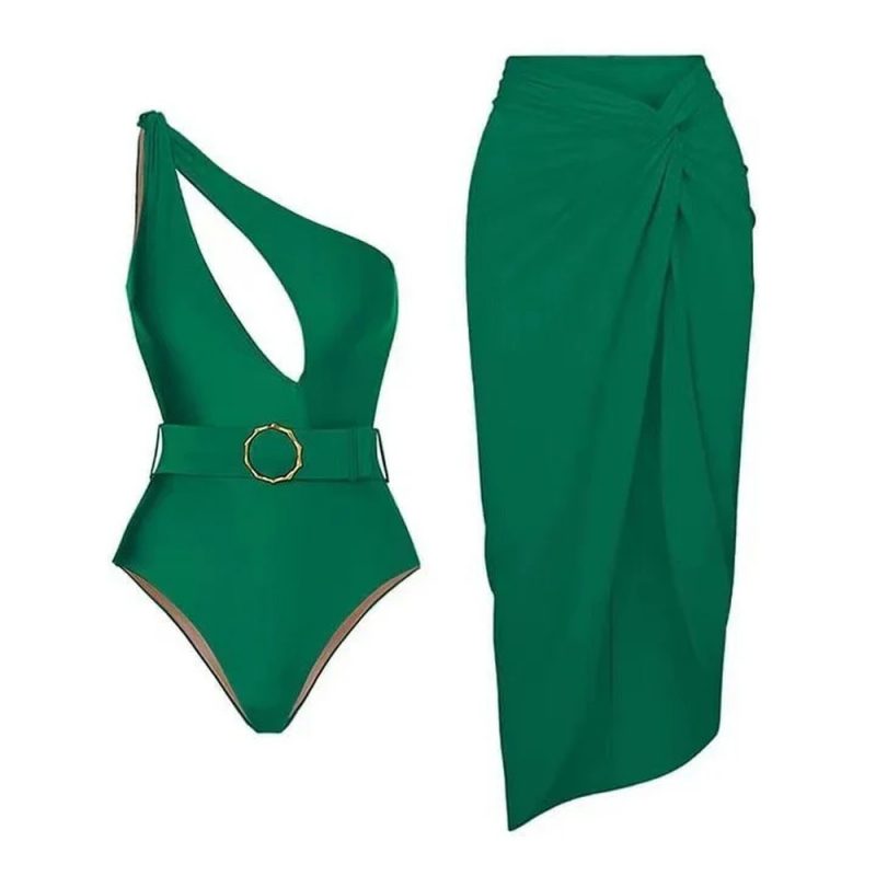 Costum de baie intreg cu pareo Verde FITINT 497 2024 5