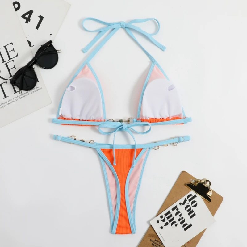 Costum de baie neon dama 2 piese Portocaliu FITINT 505 2024 5