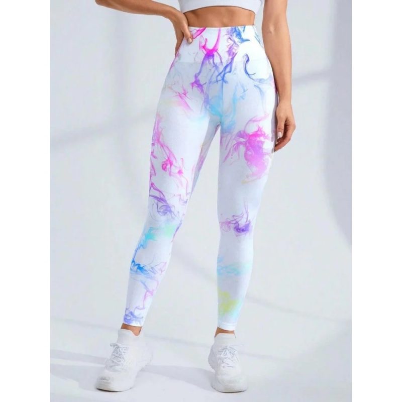 Colanti sport push up FITINT Calista cu model Tie Dye Alb 2024 3