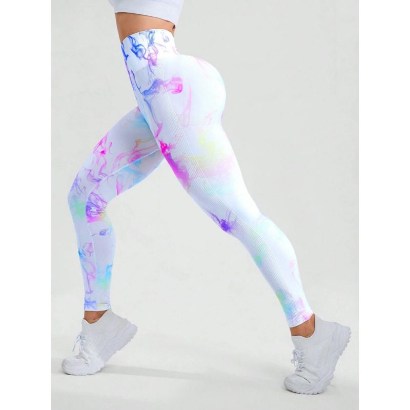 Colanti sport push up FITINT Calista cu model Tie Dye Alb 2024 5