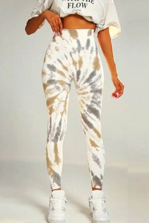 Colanti push up model Tie Dye si talie inalta FITINT x005 Alb 2025 17