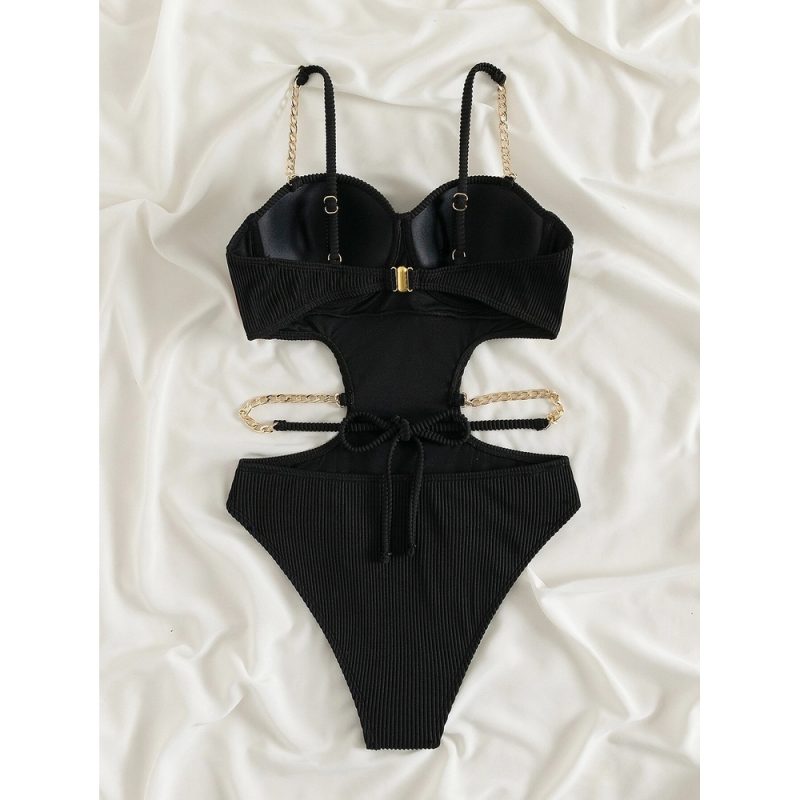 Costum de baie cu lanturi dama intreg FITINT Negru 064 2025 6